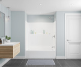 60 x 42 single-piece tub shower combo with smooth white walls and slip-resistant bathtub floor