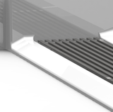 Accessible shower stall with low beveled threshold and front trench drain