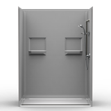 60 x 32 accessible shower stall with front trench drain and subway tile walls