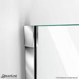 DreamLine Unidoor-X hinged shower door corner detail with sleek chrome hardware and glass panel