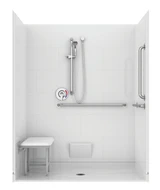 ADA compliant 62 x 32 multi-piece shower with curbless beveled threshold and center drain