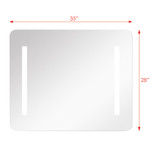 LED bathroom mirror with touch sensor, dimensions 35 inches wide by 28 inches tall