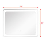 LED bathroom mirror, rectangular design, dimensions 24 inches wide by 20 inches tall