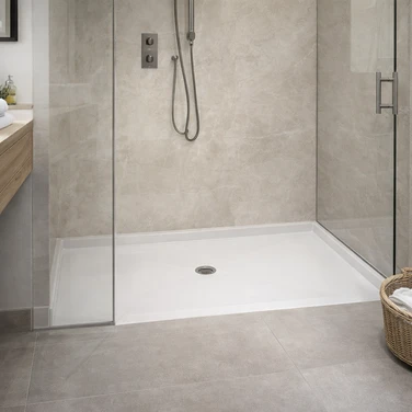 EZ Able 60 x 36 roll in shower base with low threshold and center drain MPB 6036 BF .875 C-WHT