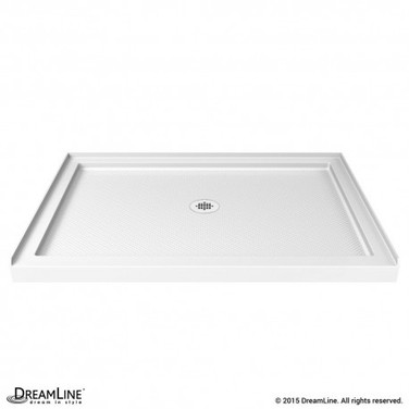42 x 36 Dreamline shower base in white with center drain, with a textured surface and modern design