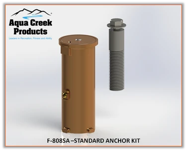 Aqua Creek standard anchor kit components, with a cylindrical anchor and a threaded bolt
