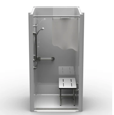 ADA Shower | 42 x 38 | Multi-piece design with trench drain | Smooth finish | Accessible features including grab bar