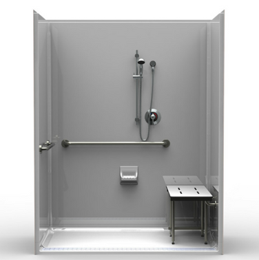 ADA Shower Stall | 63 x 37 | Front Trench Drain | Smooth Wall