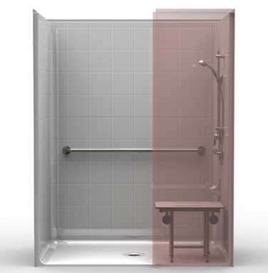 ADA Shower | 63 x 37 | Smooth Finish | Multi-Piece | Wing Wall