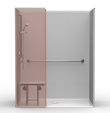 ADA Shower | 63 x 37.5 | One-Piece | Subway Tile | Wing Wall