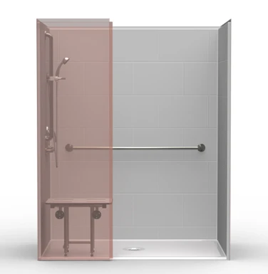 ADA Shower | 63 x 37 | One-Piece | Subway Tile | Wing Wall