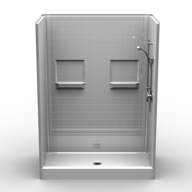 Curbed Shower | 60 x 34 | Multi-Piece | 4" Tile Pattern | 4" Curb