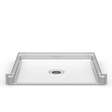 ADA compliant shower base, 40 x 38 inches, roll-in design, with a trench drain