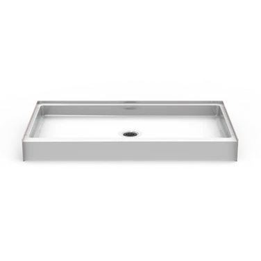 Curbed shower pan, 60 x 36 inches, with a 4-inch threshold and center drain
