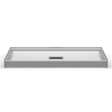 Curbed shower pan in a sleek design, measuring 60 x 30 inches, with a center drain and a 4-inch threshold