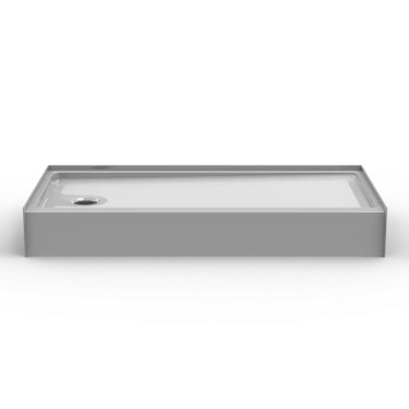 Curbed shower pan, 48 x 34 inches, with a 4-inch curb, designed for accessible bathroom solutions, showing a sleek