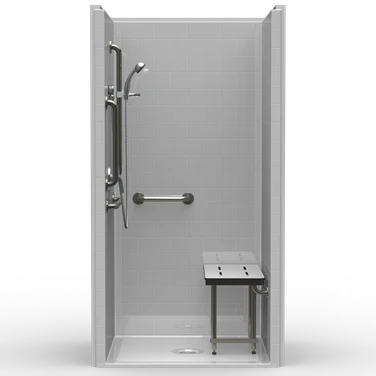 42 x 38 ADA shower stall with single-piece construction and subway tile wall pattern