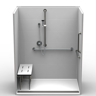 ADA Shower | 63 x 33 | 1-Piece | Trench Drain | Subway Tile