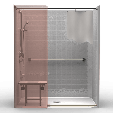 ADA Shower Stall | 65 x 40 | Single-Piece | Wing Wall | 4" Tile