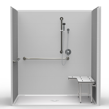 ADA Shower | 71 x 47 | One-Piece | Center Drain | Subway Tile