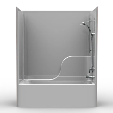 60 x 32 single-piece bathtub shower combo with smooth wall finish and white fiberglass construction