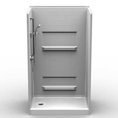 Curbed Shower Stall | 48 x 34 | Multi-Piece | 4" Tile Pattern
