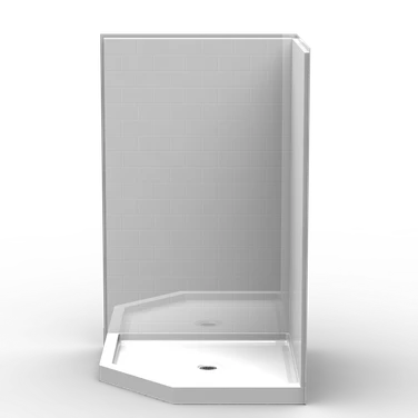 48 x 48 neo-angle shower stall with multi-piece subway tile walls and curbed shower base