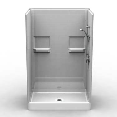 54 x 36 curbed shower stall with multi-piece design and subway tile wall pattern