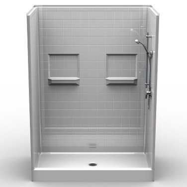 Curbed Shower Stall | 60 x 30 | Multi-Piece | 4" Tile Pattern