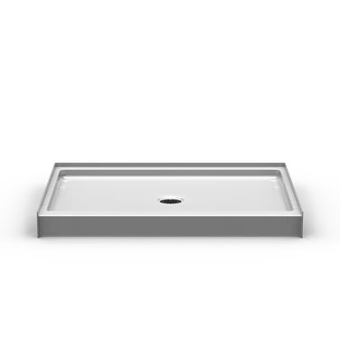 48 x 34 curbed shower pan with above floor rough plumbing and slip-resistant white finish