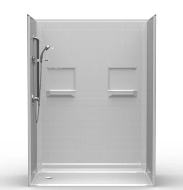 60 x 36 walk-in shower kit with left or right drain and subway tile wall pattern