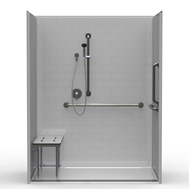 ADA Shower Stall | 63 x 37 | Front Trench Drain | Subway Tile