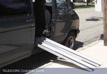 Telescopic channel ramp extending from a vehicle