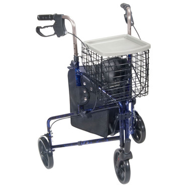 3-Wheel Rollator Rolling Walker with Basket Tray | Blue