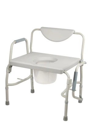 Heavy Duty Bariatric Folding Bedside Commode Chair with armrests and removable bucket
