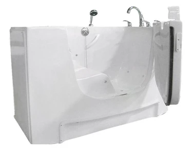 Freestanding Rane walk-in bathtub with low threshold door, designed for accessibility and comfort