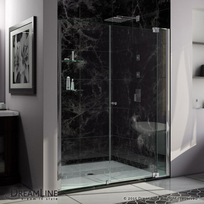 Frameless glass shower door with sleek design, set