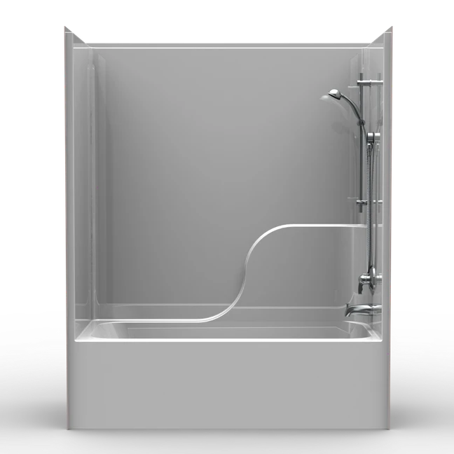 60 x 32 single-piece bathtub shower combo with smooth wall finish and white fiberglass construction