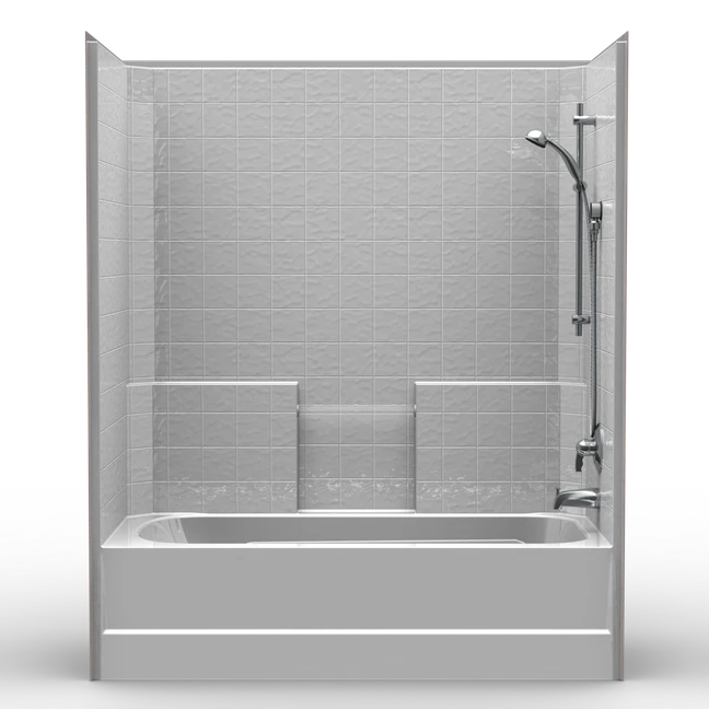 60 x 32 single-piece bathtub shower combo with 4-inch classic tile wall finish