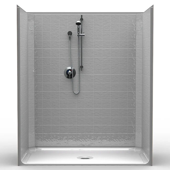 Roll-in Shower Stall | 60 x 33 | Single-Piece | 4" Tile Pattern