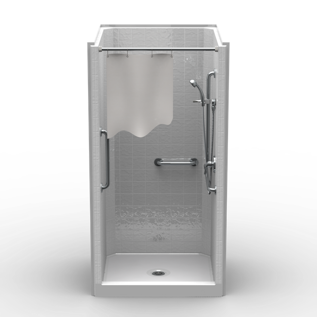 42 x 38 stand up shower stall with single-piece construction and 4-inch tile pattern walls