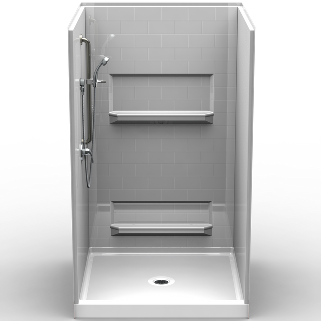 Curbed Shower Stall | 48 x 48 | Multi-Piece | Subway Tile