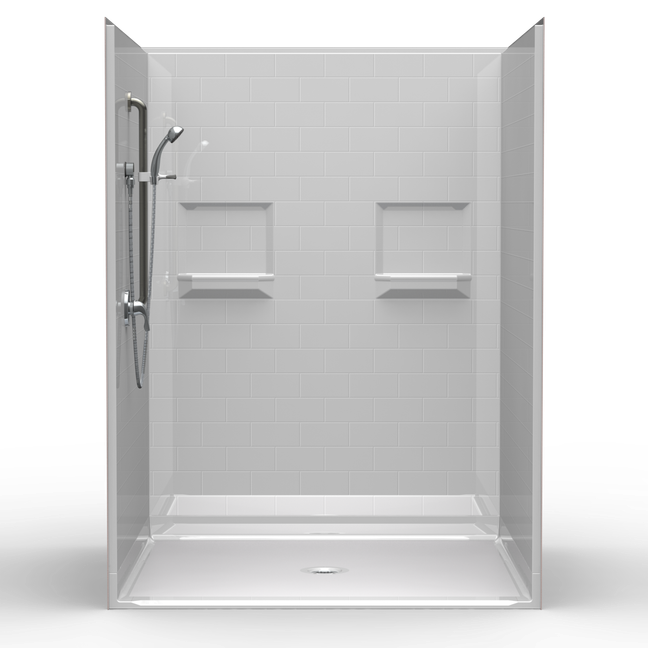 60 x 60 corner shower stall with barrier-free entry and subway tile walls