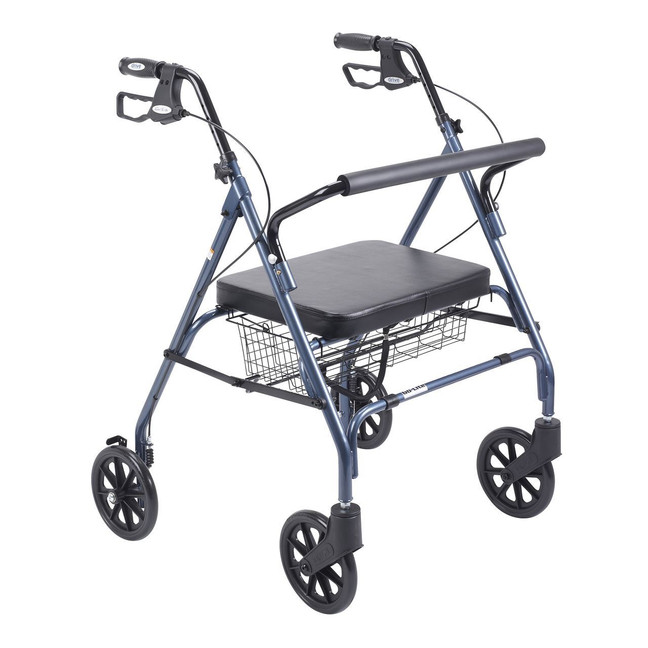Rollator rolling walker with 6-inch wheels, padded seat, and adjustable handles