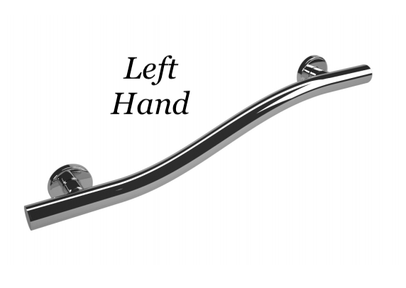 ADA grab bar with a sleek, curved design, labeled "Left Hand,"