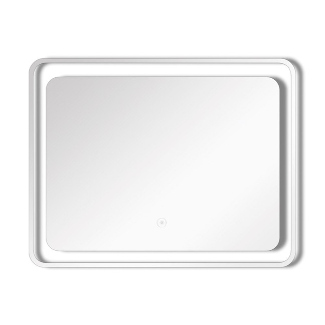 LED bathroom mirror with touch sensor, rectangular shape, sleek design, suitable for cosmetic use