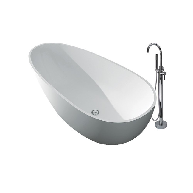 Freestanding Pure Series bathtub with modern design, dimensions 58 x 29 x 23 inches