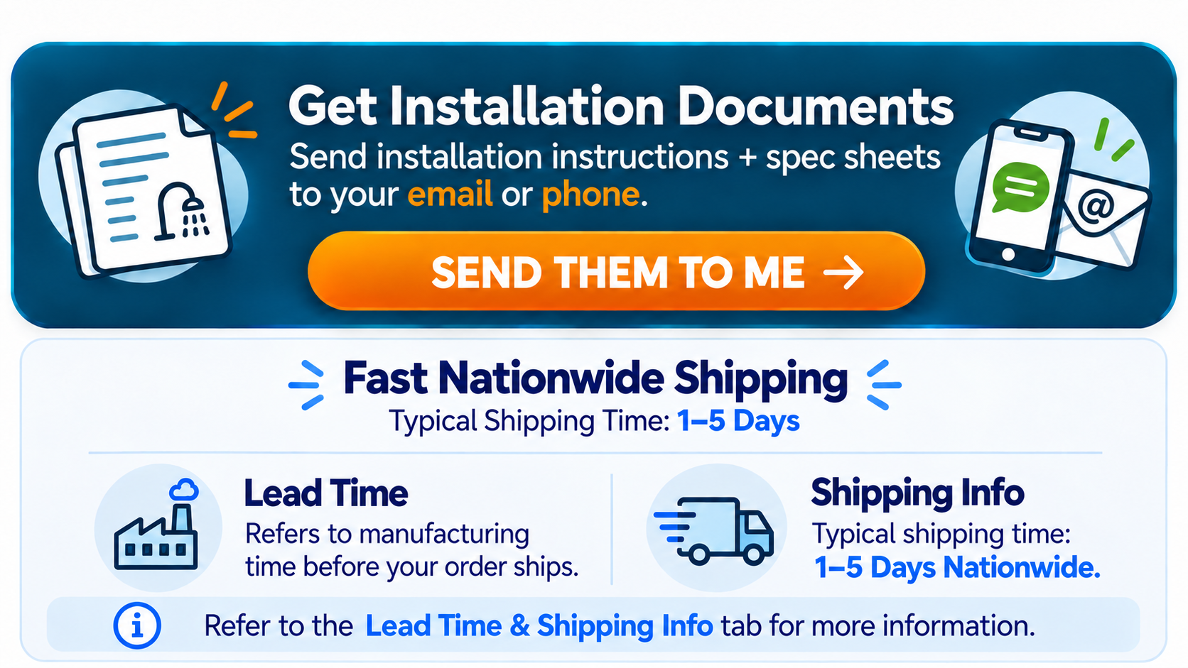 Get Installation Documents banner on an EZ Able product page with a Send Them to Me button