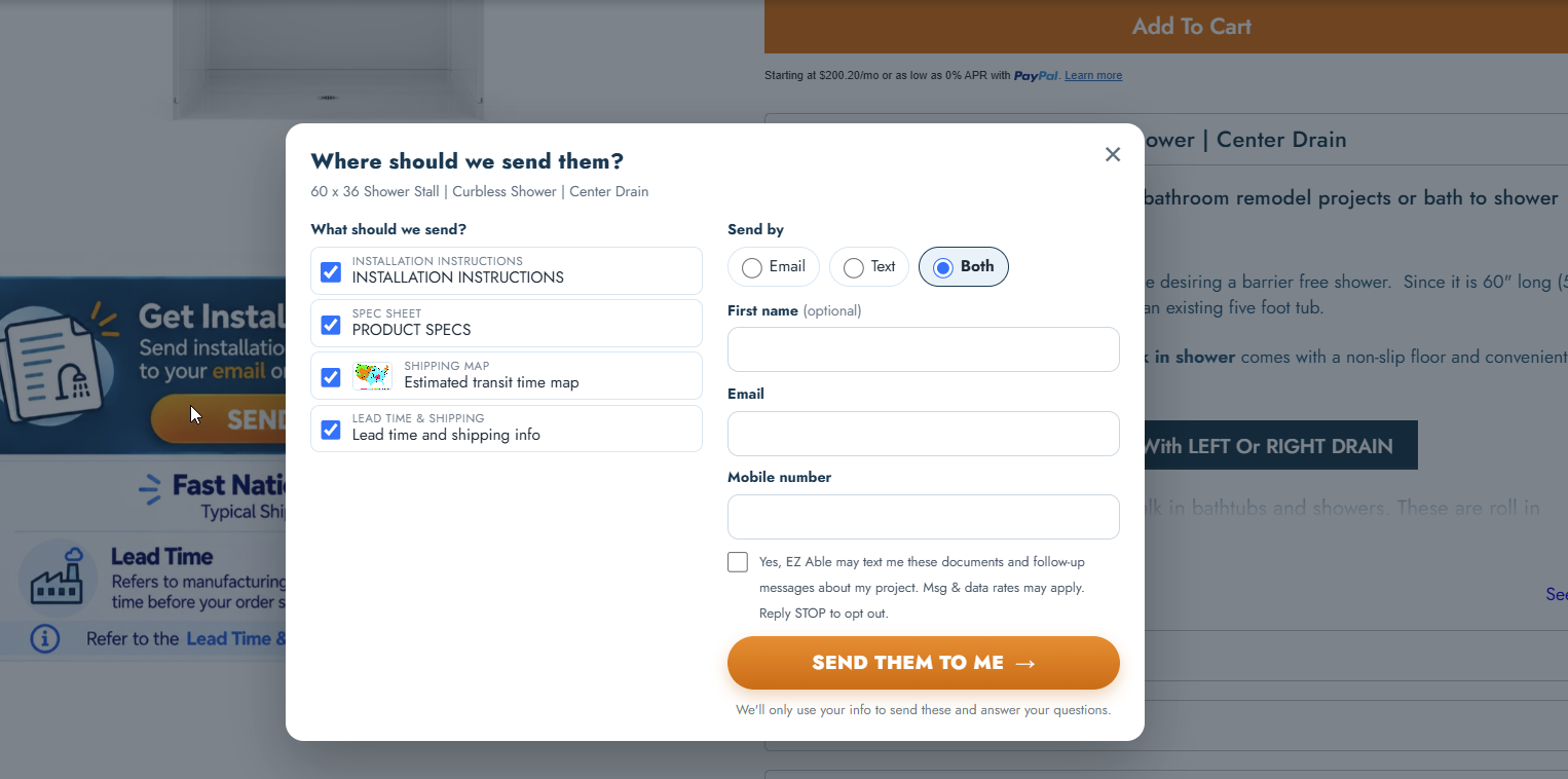 Choosing email, text or both for your installation documents