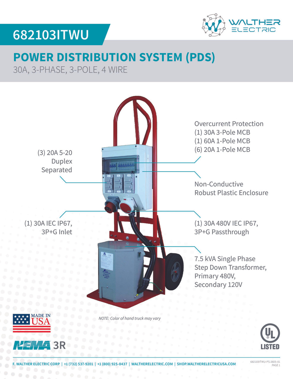 Walther Electric 682103ITWU Power Distribution System (PDS) Sales Sheet